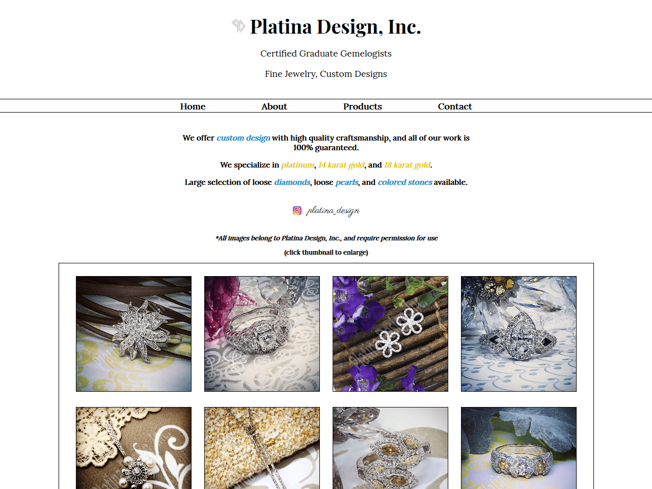 Desktop screenshot of Platina Design Inc website